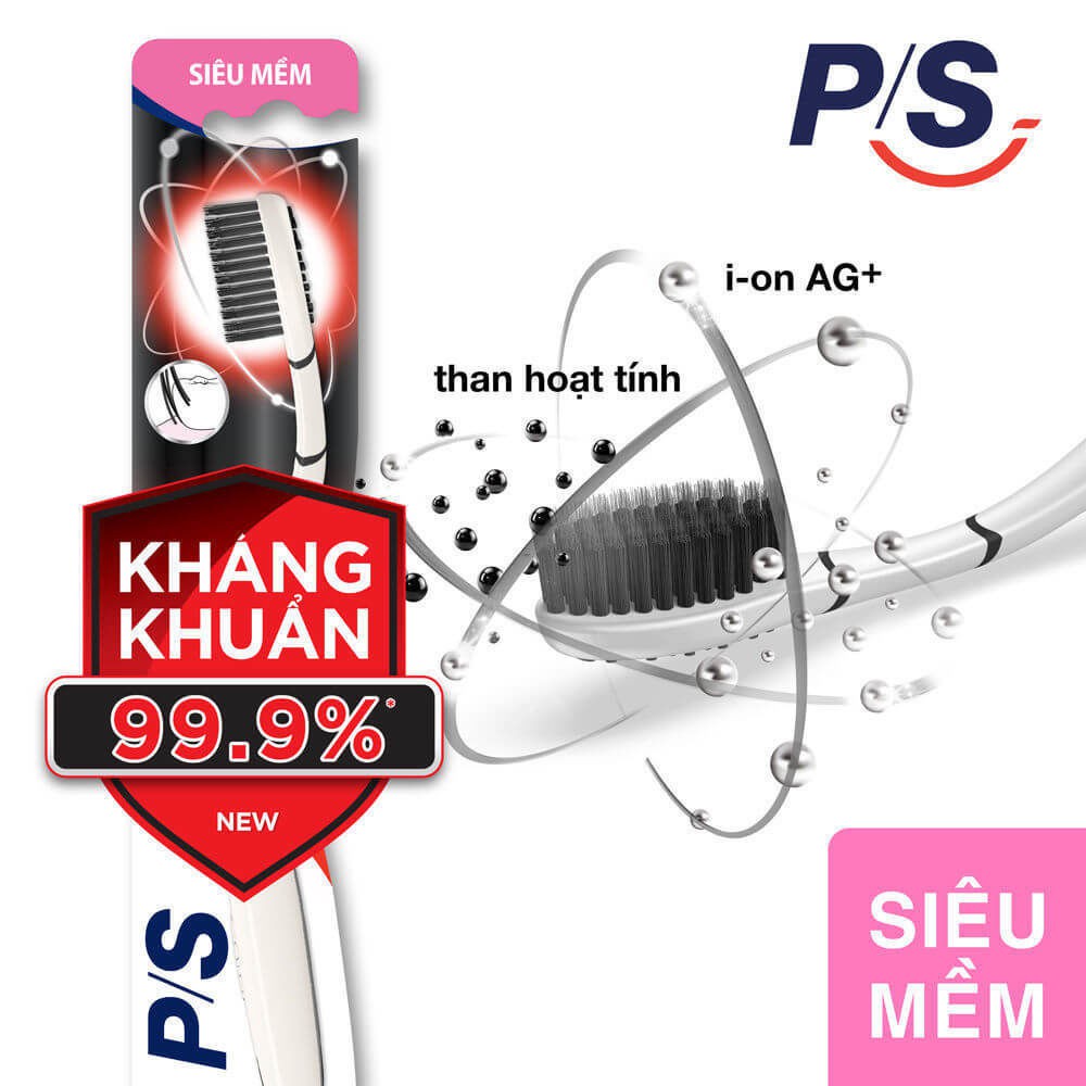 COMBO 2 Bàn Chải Đánh Răng P/S Than Bạc Siêu Mềm Kháng Khuẩn 99.9% x 2