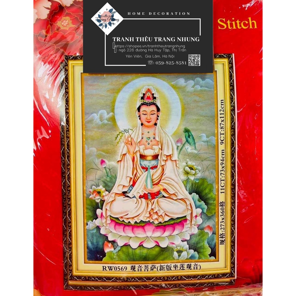 Tranh thêu chữ thập Phật bà Quan Âm RW0569 73x94cm