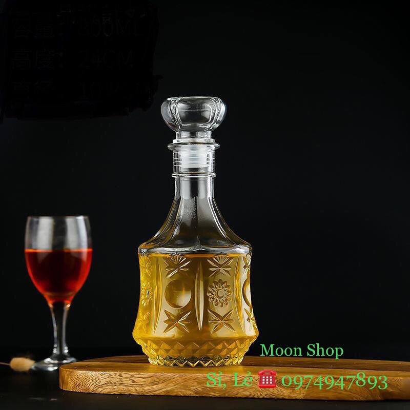 Bình đựng rượu thuỷ tinh mẫu trụ cổ hoa văn vương miện 750ml