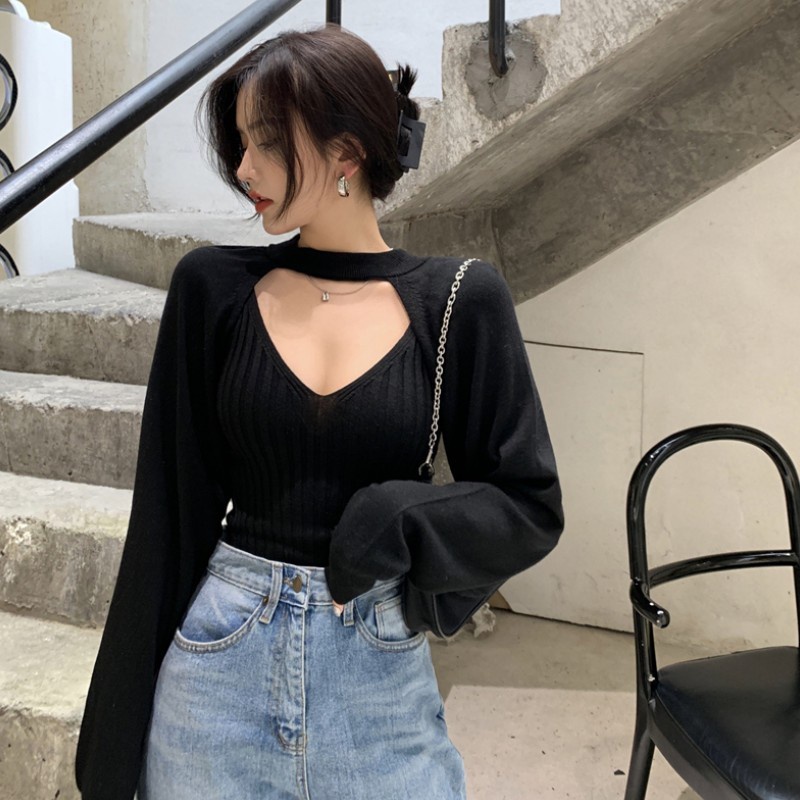 QKOOLE  Áo Dệt Kim Tay Dài Cổ Tròn Màu Sắc Đơn Giản Phong Cách Hàn Quốc Cho Nữ（only coat）