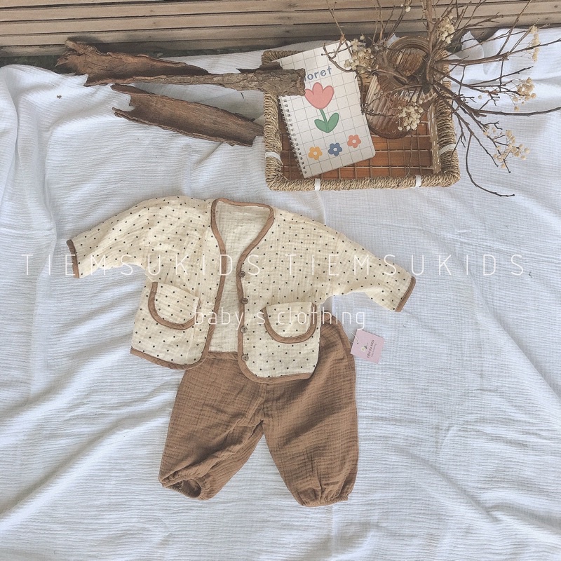Hàng thiết kế - Set chấm bi quần bom cho bé trai bé gái