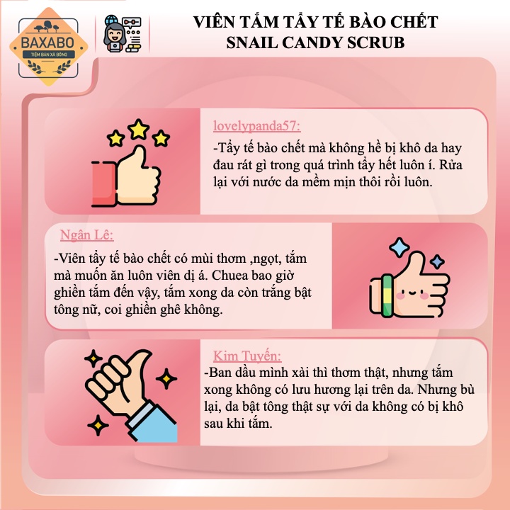 VIÊN TẮM TẨY TẾ BÀO CHẾT SNAIL CANDY SCRUB THÁI LAN - VIÊN KẸO TẨY TẾ BÀO CHẾT 3 TRONG 1 THÁI LAN CHÍNH HÃNG - HỦ 300GR