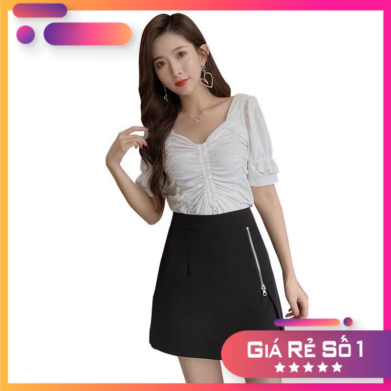 Quần Váy Nữ - Quần Sooc Giả Váy Lưng Cao Khoá Xẻ Tà