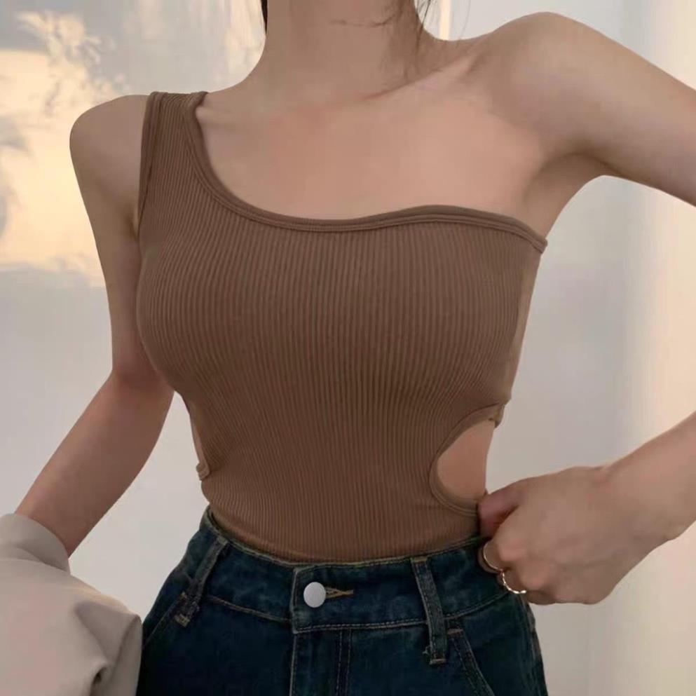 Áo ôm Croptop kiểu Lệch Vai Thiết Kế Khoét Hở 2 Bên Eo Rất Cuốn Hút