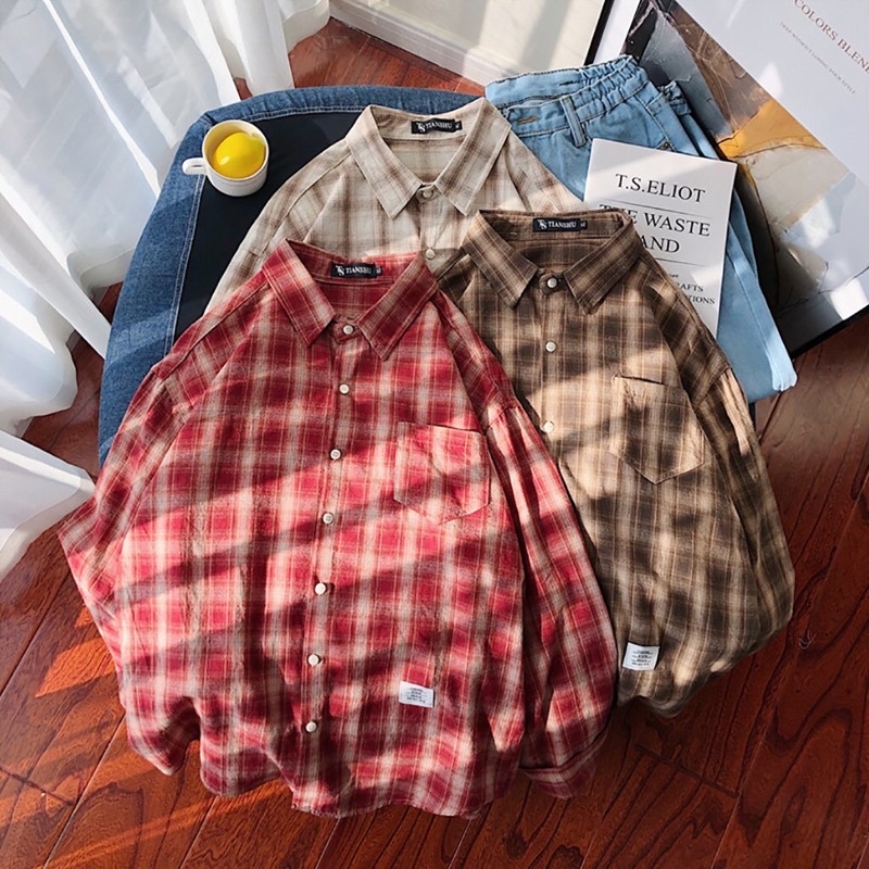 Áo sơ mi kẻ sọc caro unisex - Áo sơ mi phong cách Hàn Quốc 🍂 Flannel Shirt
