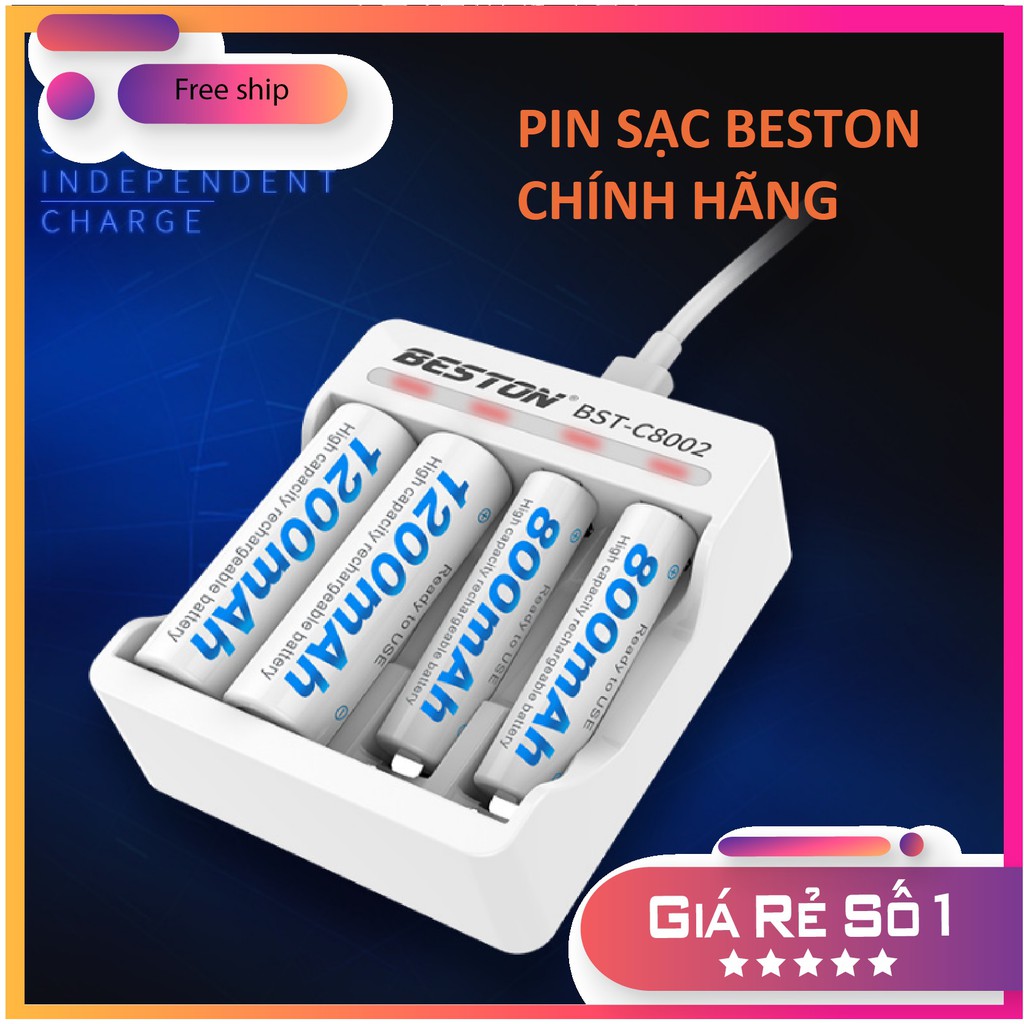 Pin sạc BESTON AA AAA, Sạc pin chính hãng BESTON, BẢO HÀNH 1 NĂM | Mic không dây, máy ảnh, điều khiển ( Pin 1.2V )