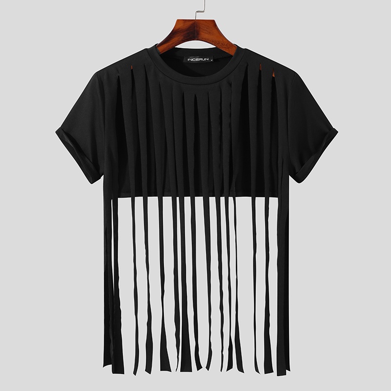 Áo Croptop Tay Ngắn Màu Trơn Phối Tua Rua Phong Cách Dân Tộc Cho Nam