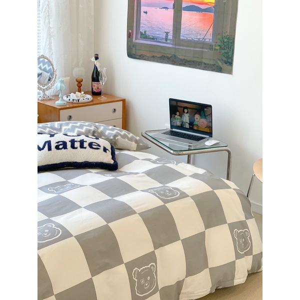 Set chăn ga gối 4 món cotton living gấu xám