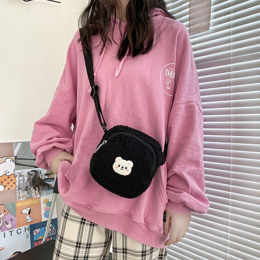 EBINLANDS Túi Đeo Chéo Đựng Điện Thoại Có Khóa Kéo Phối Lông Xinh Xắn