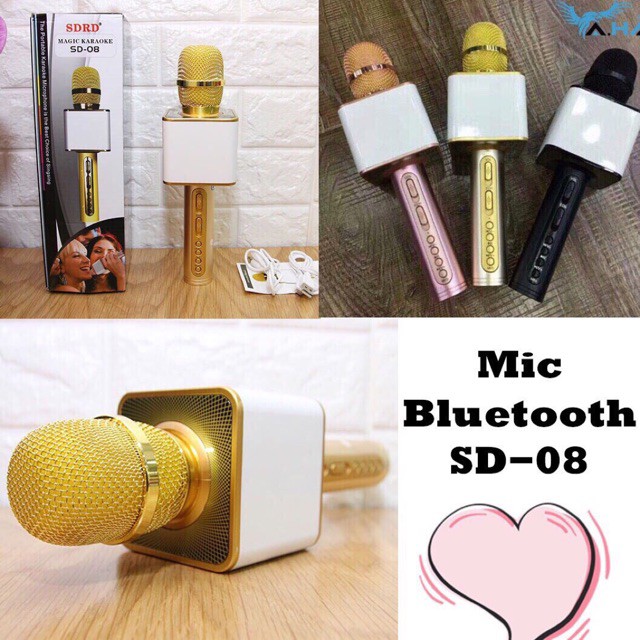 Micro Bluetooth SD08 Tặng Củ Sạc 3 Cổng Sạc USB -Mic Hát Karaoke  Kèm Loa Bluetooth Âm Thanh To Trầm Ấm