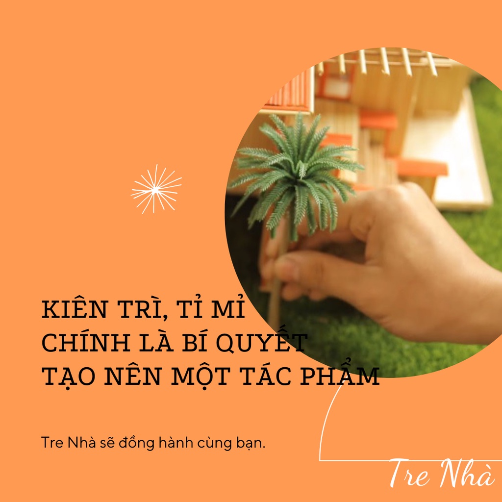 Bộ KIT làm biệt thự tăm tre mái cam có sân vườn nhỏ