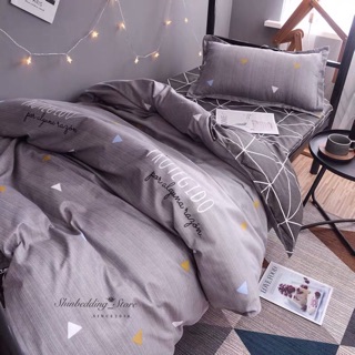 Set Chăn Cotton Poly Tam Giác Xám Ga Kẻ Chéo Cực Chất (Shinbedding_store)