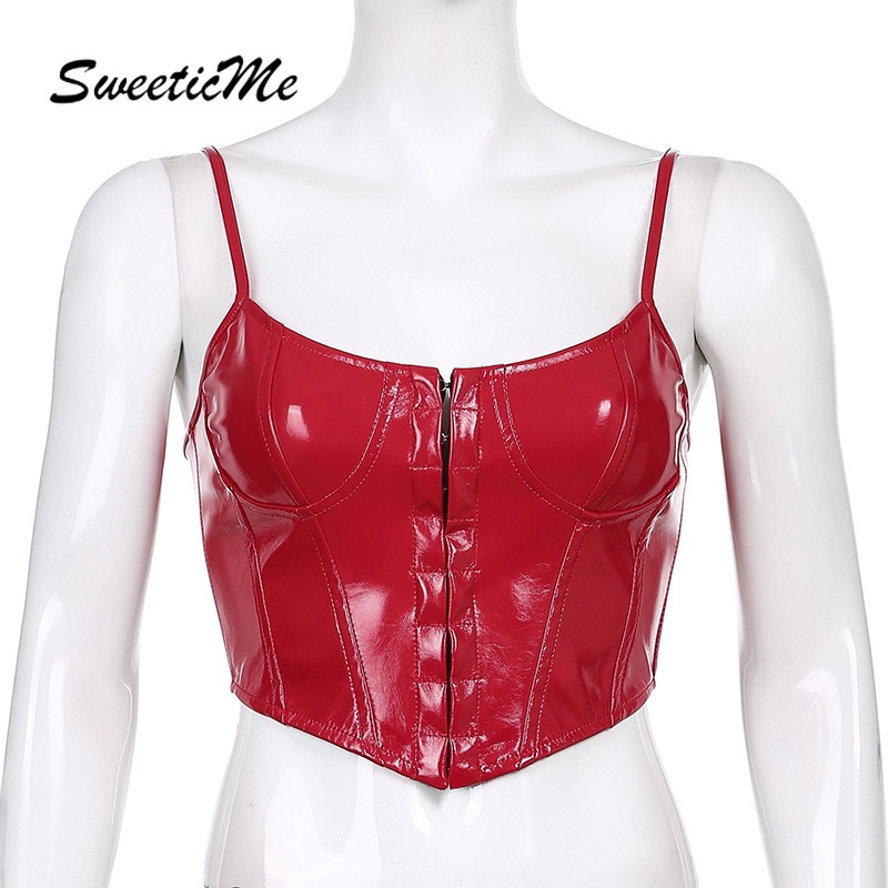 Áo Cổ Chữ U Phối Dây Da PU Thời Trang Quyến Rũ Cho Nữ Năm 2021