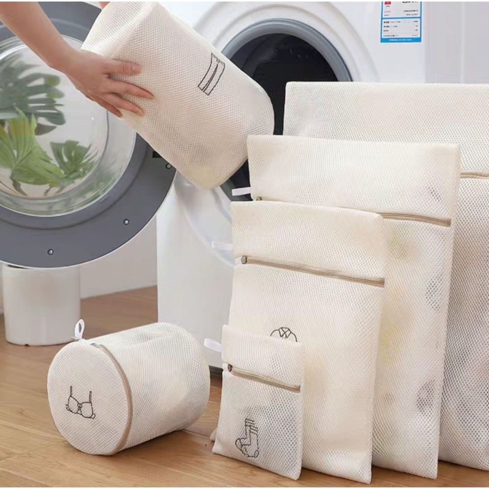 Combo 4 , 6 túi lưới giặt đồ có dây khóa kéo - Túi To Nhất Size 50*60cm - Siêu dày, mềm mại