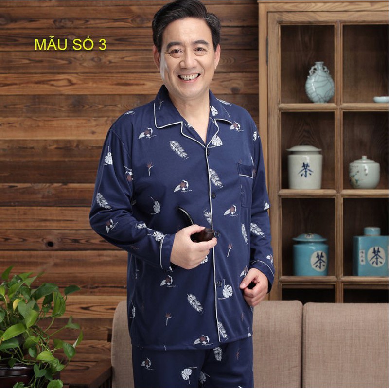 Bộ pyjama nam dài tay vải cotton mềm mại dành cho người trung tuổi NG1381 - Thời Trang Dương