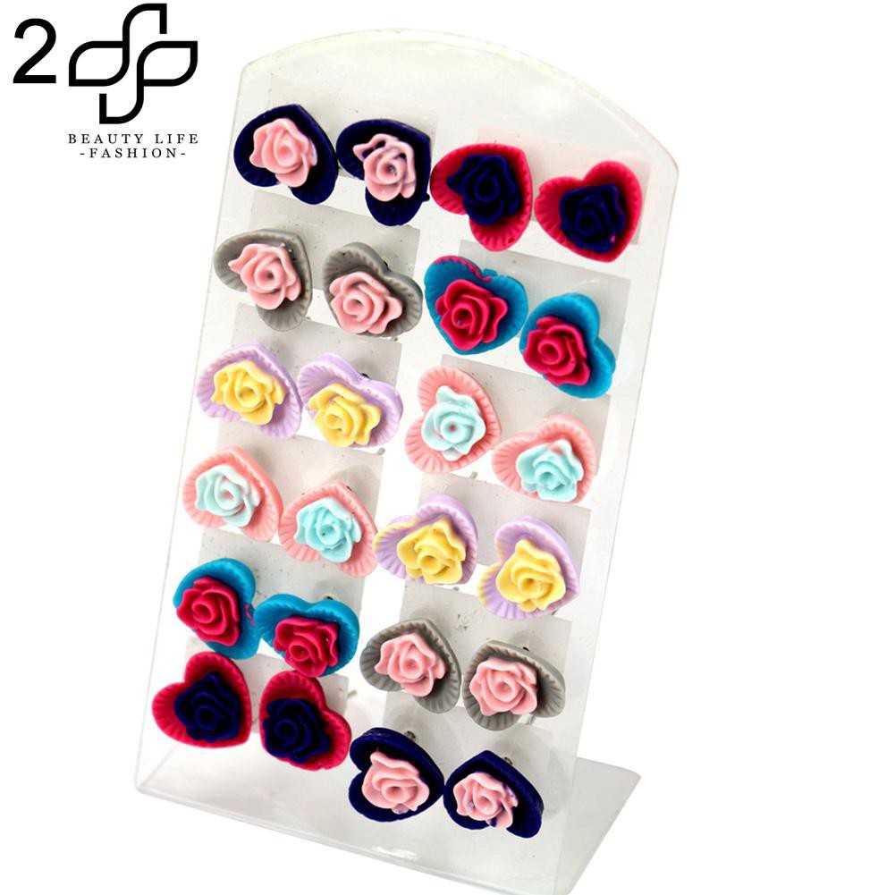 Set 12 khuyên tai hình hoa nhiều màu nhiều kiểu thời trang cho nữ