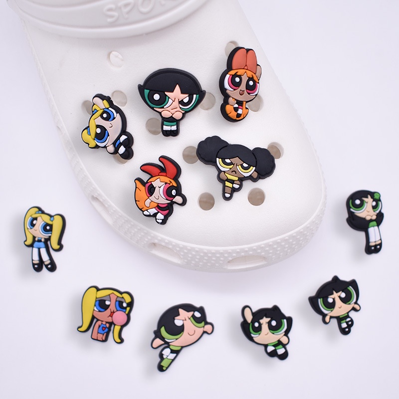 1 Cái Powerpuff Girls Croc Jibitz Charm Shoes Accessorie Croccs Jibbit Bae Clog Pin Trang Trí Dép Cho Nữ