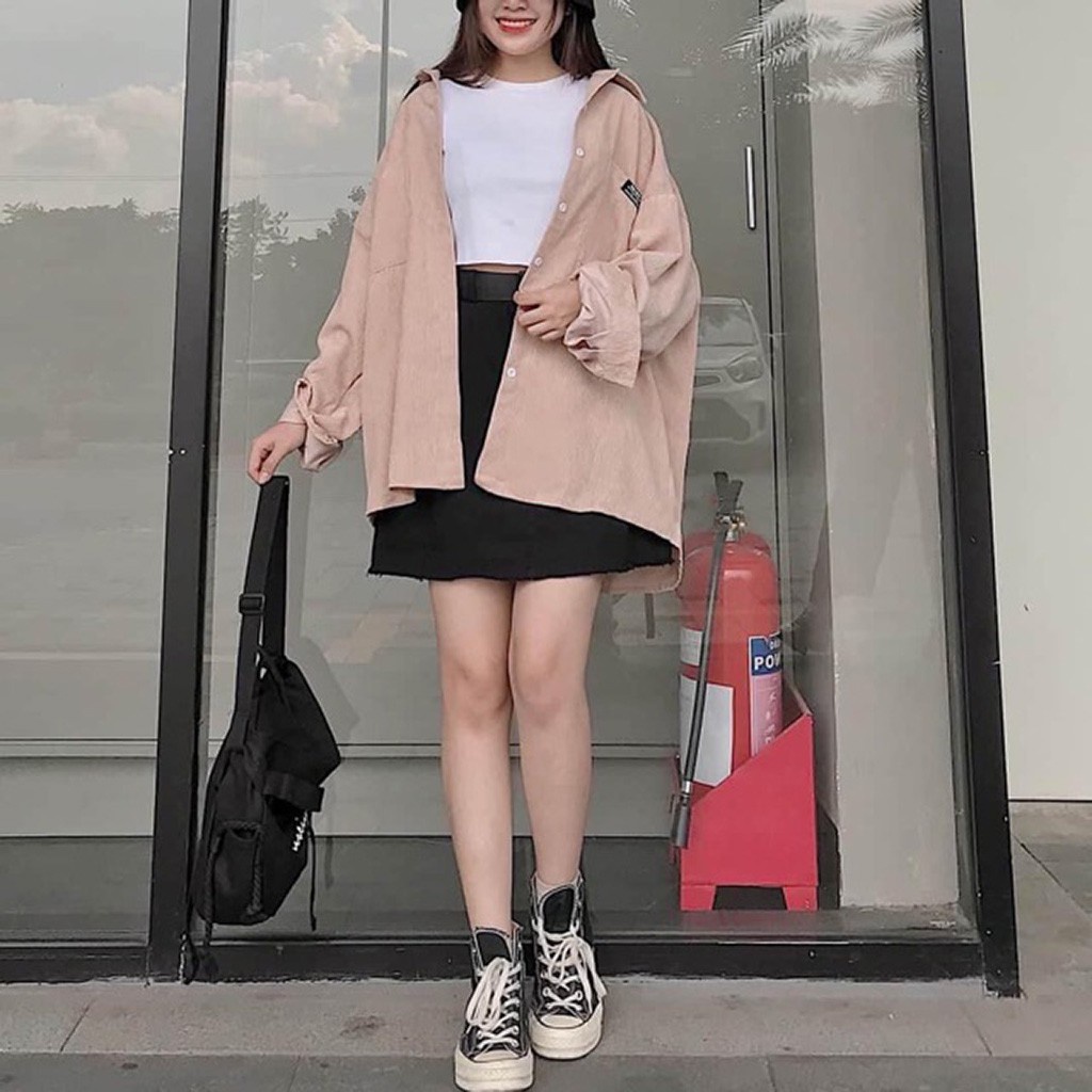 Áo sơ mi nhung lì 2 túi oversize vintage Hàn Quốc 1hit_unisex