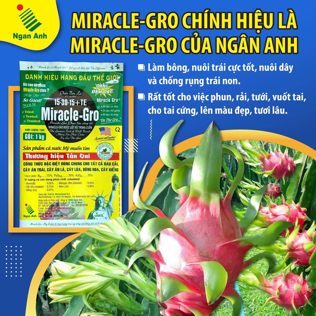 Phân Bón Lá Miracle Gro 15-30-15 (gói 10g),Phân bón lá chuyên dùng cho hoa lan, hồng,thúc đẩy ra hoa các loại cây trồng