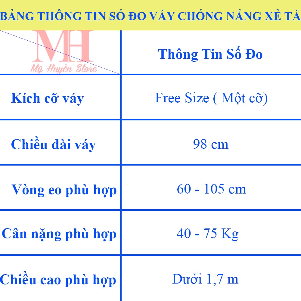 Váy Chống Nắng Xẻ Tà Jean Trơn Cao Cấp Chất Vải Dày Dặn Và Mềm Mại Chống Được Tia UV Đến 100% Kèm Nút Bấm Mỹ Huyền Store