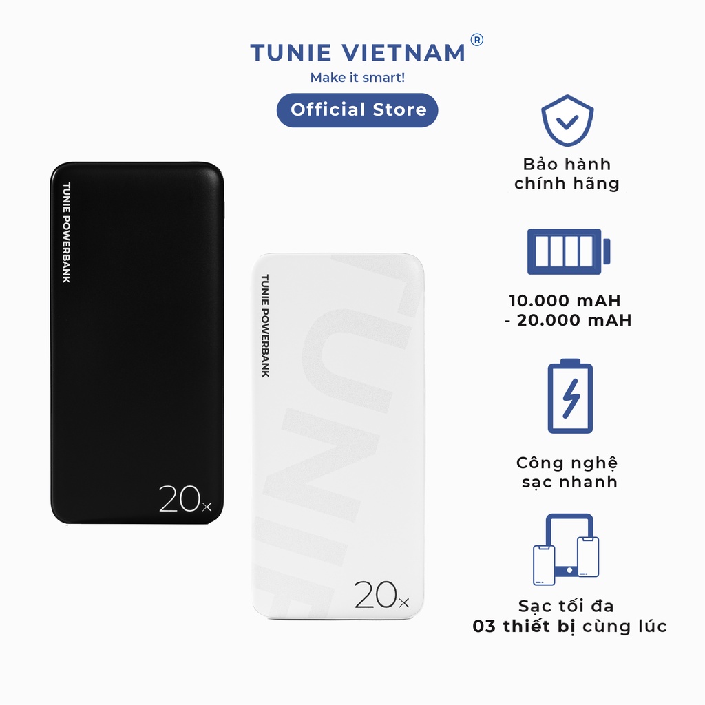 Sạc Dự Phòng Tunie Signature 10000mAh20000mAh Hỗ Trợ Sạc Nhanh, 3 Cổng