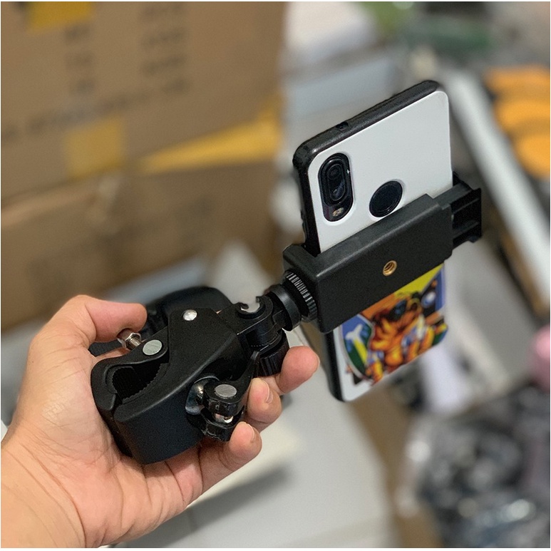 Kẹp Điện Thoại Gắn Thêm Vào Chân Micro, Chân Đèn, Hỗ Trợ Livestream, Kẹp Camera Hành Trình Vào Ghi Đông - Xe Máy Xe Đạp