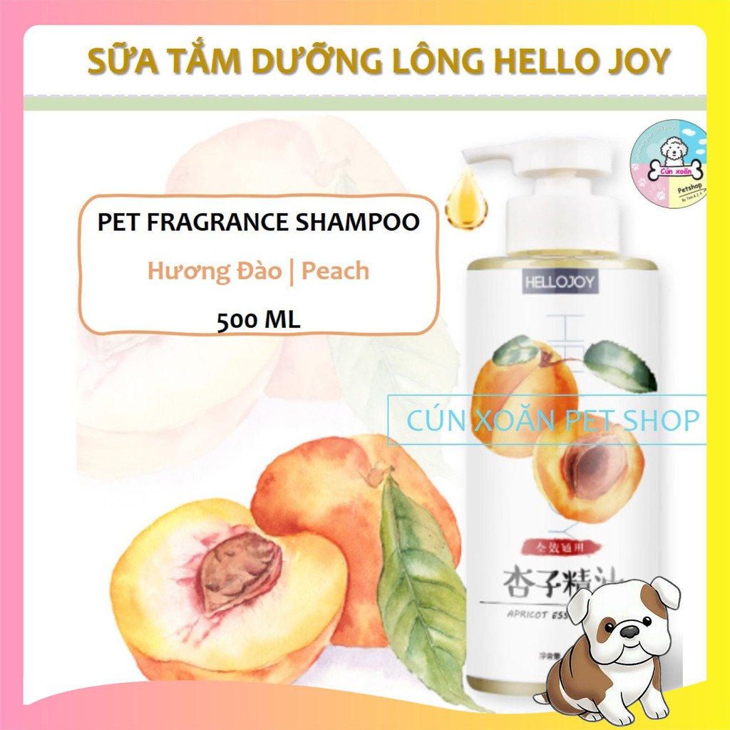Sữa tắm chó mèo Hello Joy (Chai 500ml) hương Đào, Hoa hồng, Oải hương