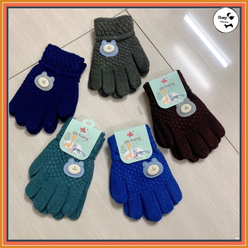 (1 đôi) găng tay len dày dặn gắn hình gấu cho các bé từ 3-6 tuổi.