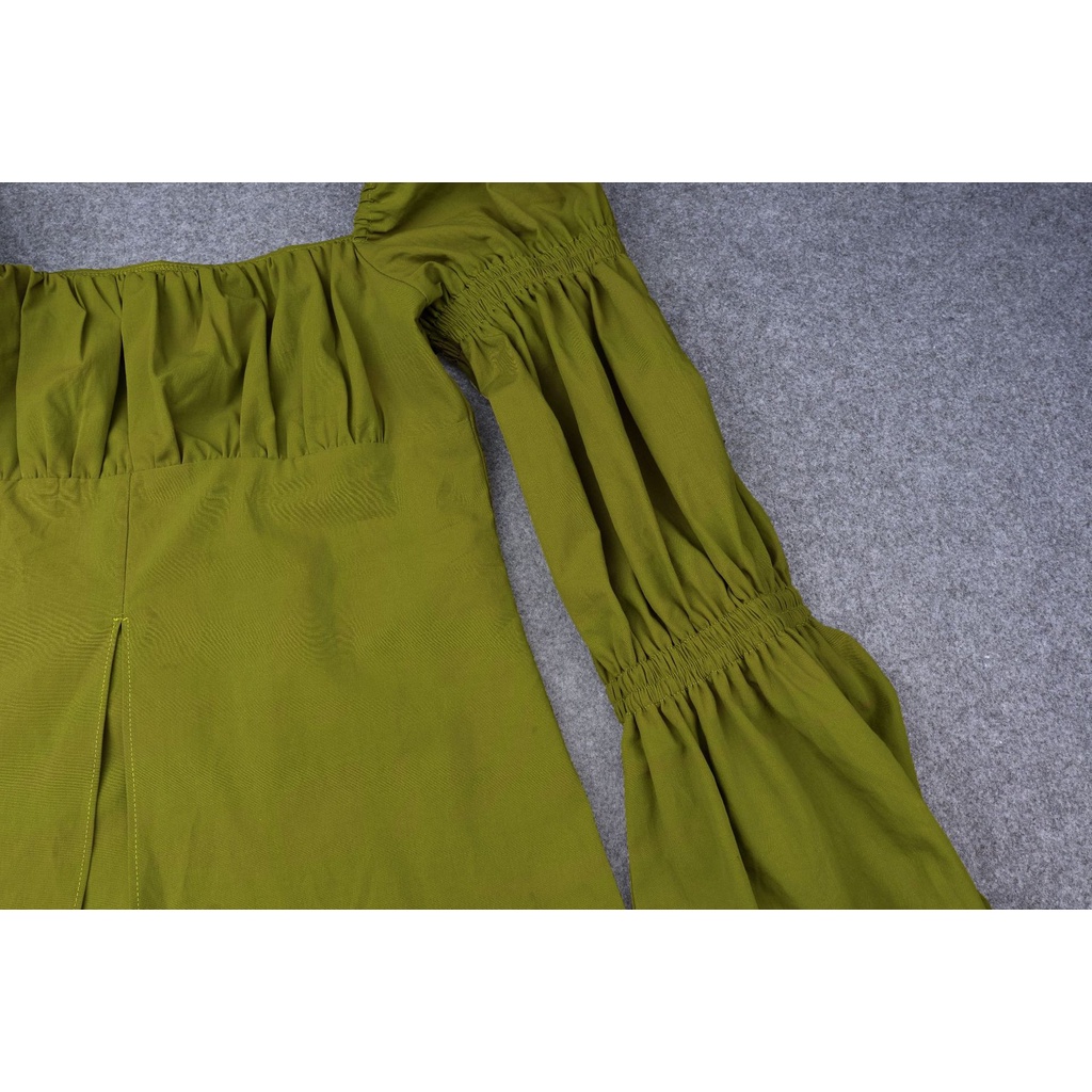 DUNEA Áo kiểu tay phồng dài cổ vuông xẻ tà thời trang ngọt ngào cho nữ