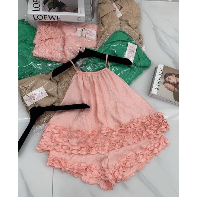 Sét bộ áo yếm &amp; quần viền bèo siêu hot chất đũi siêu đẹp