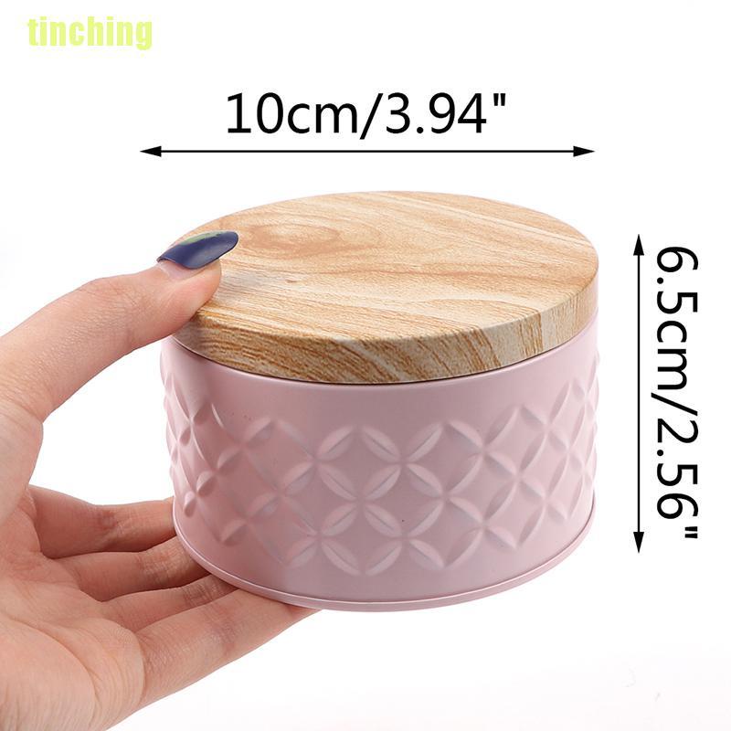 Hộp Đựng Kẹo / Nến Hình Tròn Bằng Sắt Có Nắp Gỗ Diy