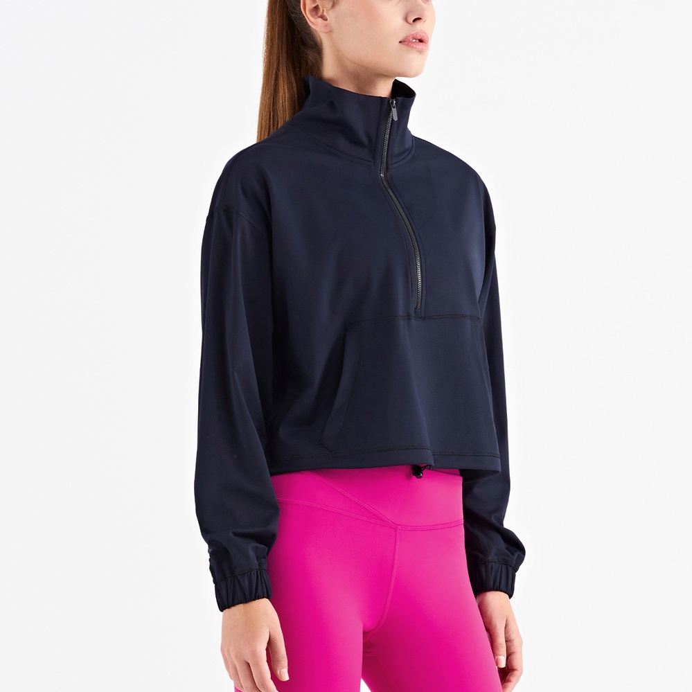 Áo khoác Air Active có túi bên hông dáng rộng phối dây kéo cổ cao một nửa tay dài thời trang tập yoga/ chơi thể thao