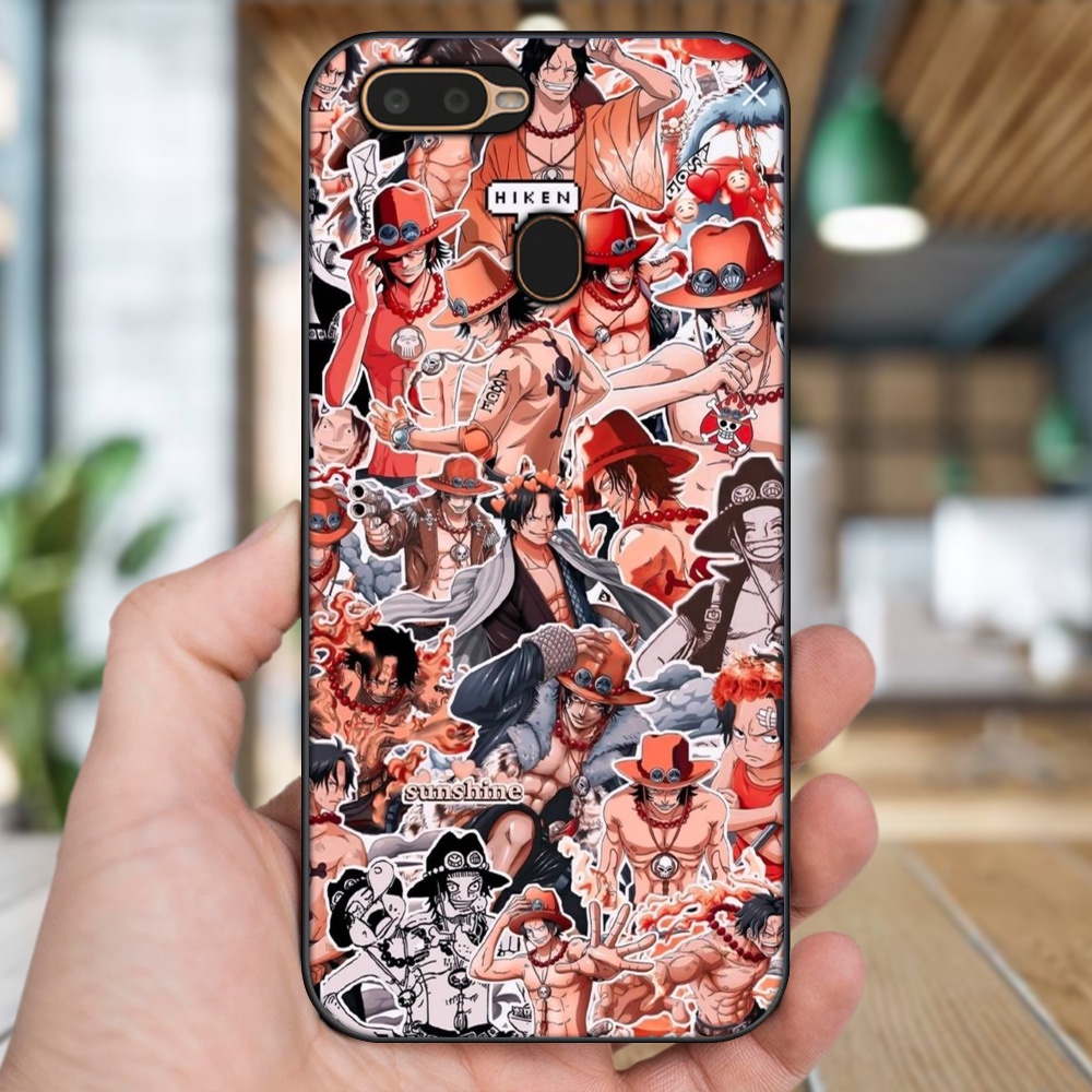 Ốp lưng Oppo A5S, A7, A12, F9 viền đen in hình Ace One Piece