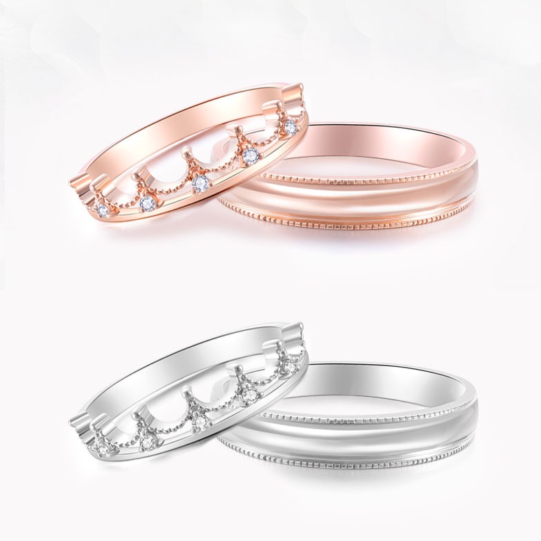 Nhẫn Đôi Mạ Bạc 925 Hình Vương Miện Đính Đá Thời Trang