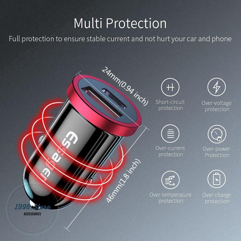 Củ sạc nhanh Essager dùng trên xe hơi cho Xiaomi Mi 9 Huawei p30 iPhone XS Max
