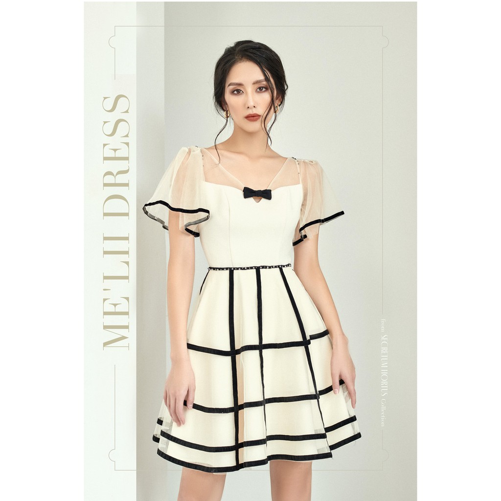 MAVEN - Váy trắng xoè viền đen Me''lii Dress