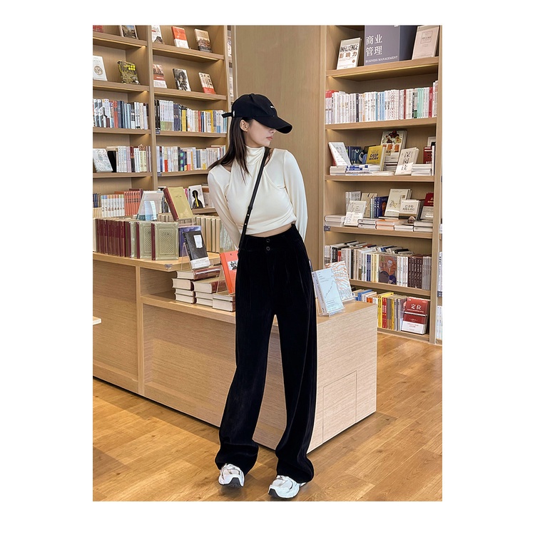 SUXI Quần ống rộng lưng cao màu trơn phong cách Hàn Quốc thời trang cho nữ
