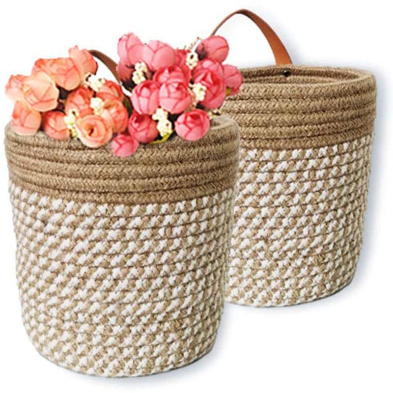 Chậu Hoa Dạng Treo Bằng Vải Bện Tay Cầm Bằng Da Đựng Đồ Chơi Khi Đi Dã Ngoại