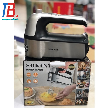 Máy đánh trứng Sokany SK-6630 công suất 800W gồm 4 cây đánh 5 tốc độ dùng để đánh kem, đánh trứng, nhào bột