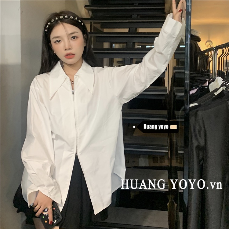 Áo Sơ Mi Tay Dài Khóa Kéo Thời Trang Dành Cho Nữ