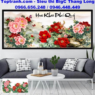 Tranh thêu chữ thập hoa mẫu đơn phú quý LV3401 chưa thêu