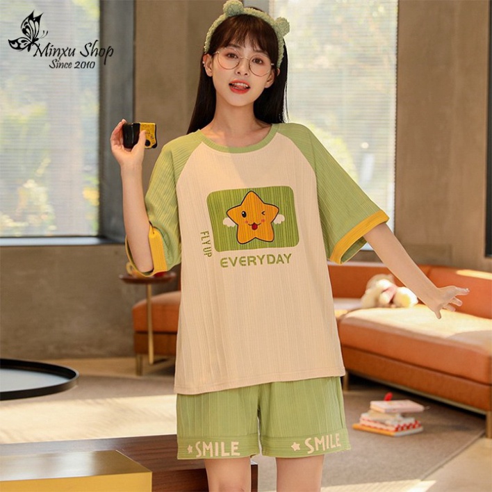 Bộ Ngủ Nữ Cao Cấp, Bộ Mặc Nhà Quần Đùi Chất Cotton Xước Siêu Mềm Mát, Năng Động Cá Tính -  Hàn Quốc (A252)