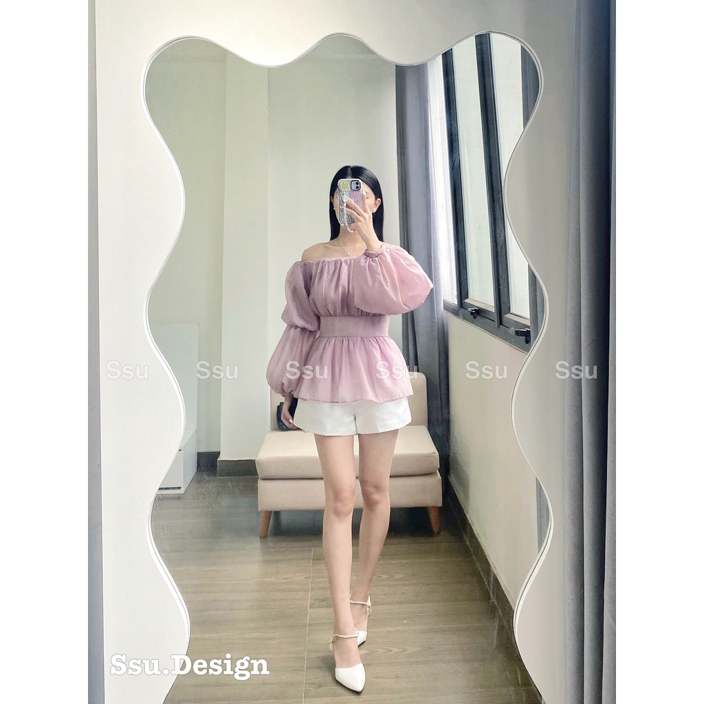 Áo trễ vai voan tay  bồng siêu hot