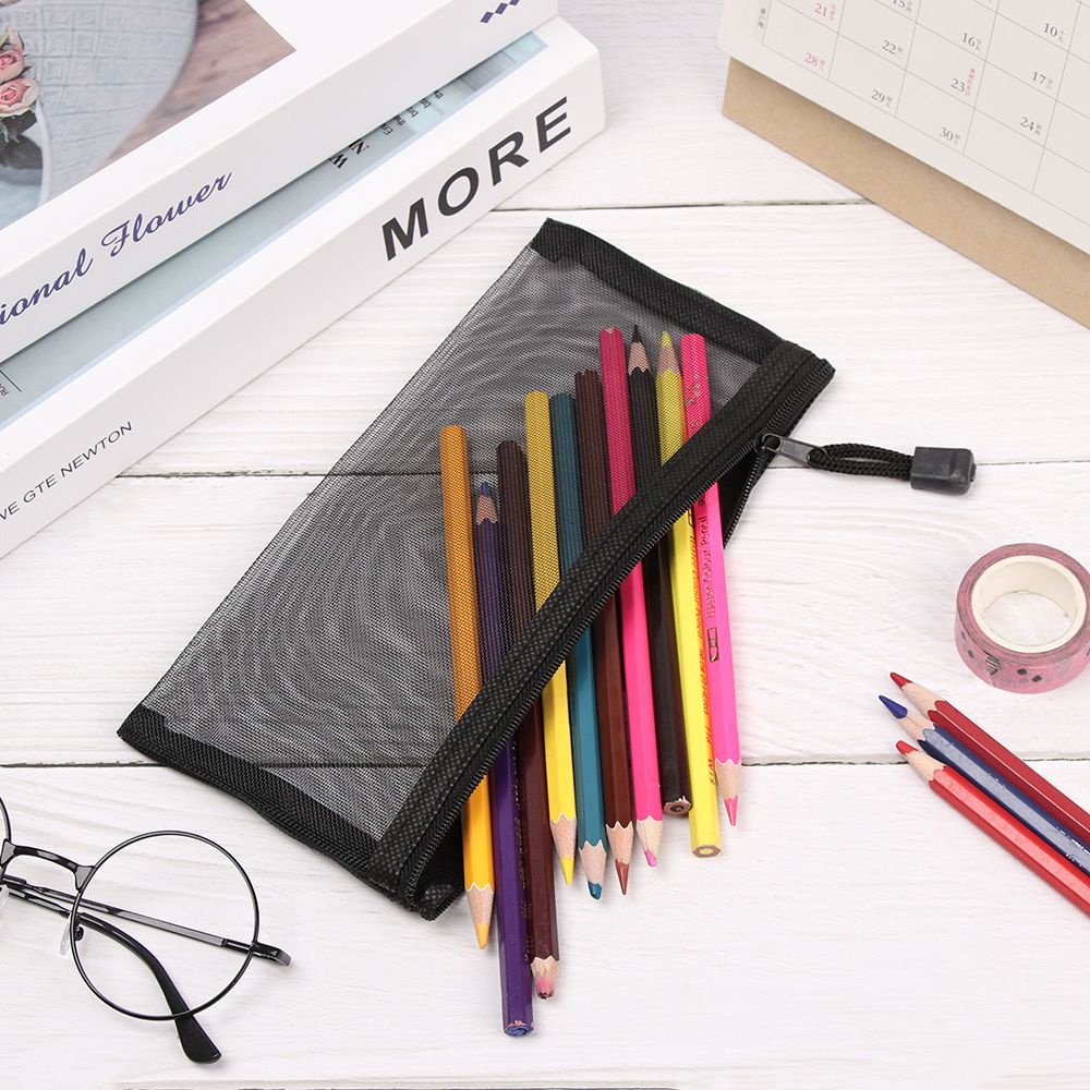 1 Túi Lưới Nylon Màu Trơn Dạng Lưới Đựng Bút/Mỹ Phẩm/Mỹ Phẩm Thời Trang