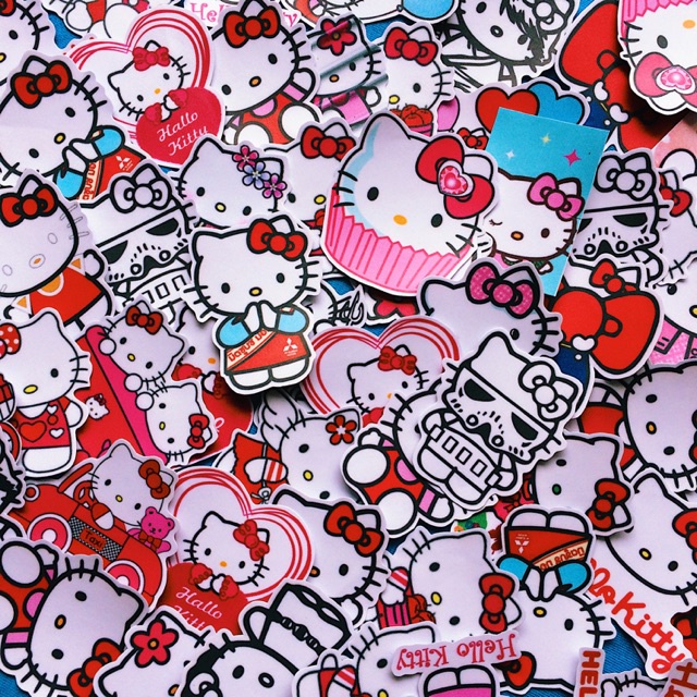 Sticker HELLO KITTY  nhãn dán trang trí mũ bảo hiểm, đàn, guitar, ukulele, điện thoại laptop