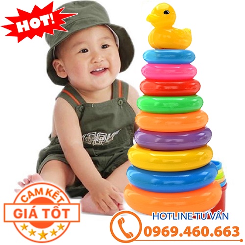 Đồ Chơi Tháp Xếp Chồng Vòng Tròn Màu Sắc. Bộ Xếp Hình Tháp Tròn Cầu Vồng, Trò Chơi Thảy Vòng Phát Triển Tư Duy Cho Bé