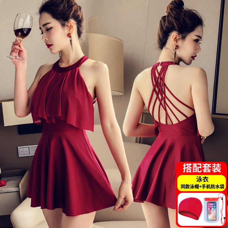 Swimsuit female 2021 new one-piece fairy fan ins wind covering belly was thin sexy conservative large size hot spring swimsuit | BigBuy360 - bigbuy360.vn