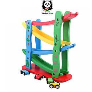 Đồ Chơi Gỗ Mô Hình Cầu Trượt Ô tô 4 Tầng Cho Bé Luyện Tay Mắt