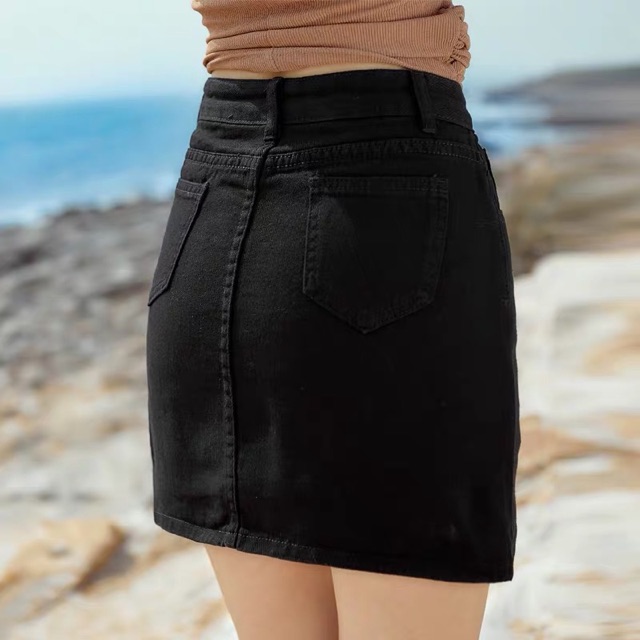 [60kg-90kg] Quần váy jeans Nữ BigSize lưng cao trên rốn, màu đen tuyền, có quần trong 2902