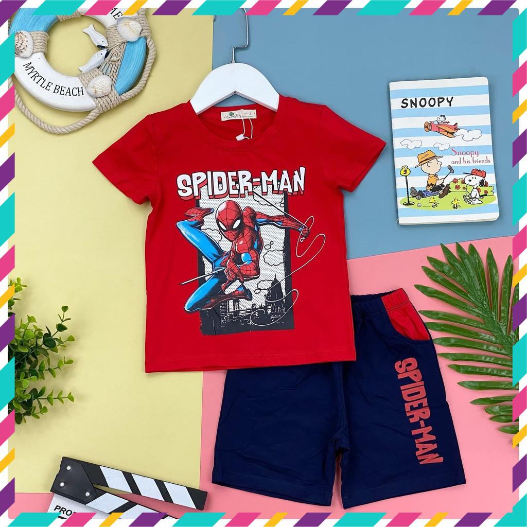 Bộ spiderman cho bé trai từ 12-26kg.Chất thun cotton chính phẩm, đanh mịn, co giãn, thấm hút tốt. bộ cộc tay siêu nhân.